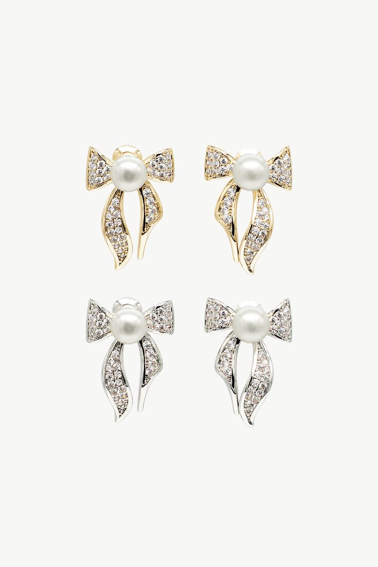 Freshwater Pearl Butterfly Stud Earrings Set - Gold/Silver