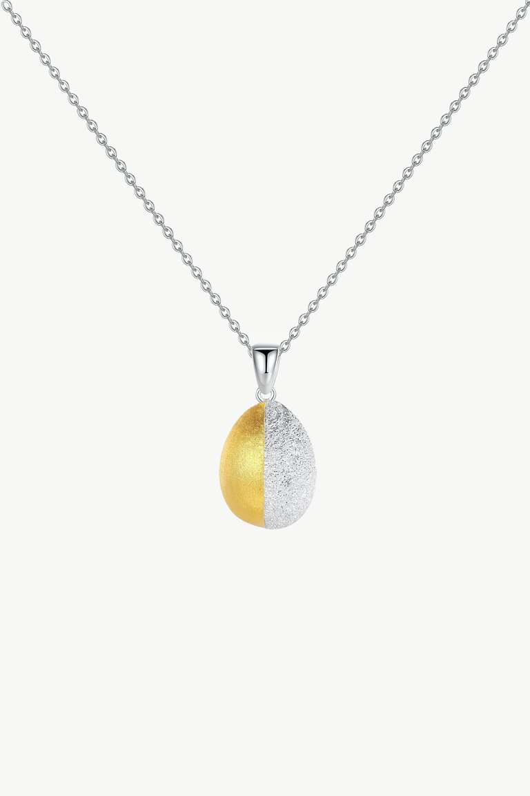 Frosted And Matted Texture Two Tone Pendant Necklace - Yellow Gold/White Gold