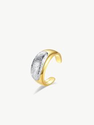Frosted And Matted Texture Two Tone Ring - Yellow Gold/White Gold