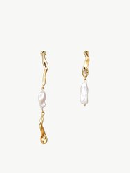 Gold Asymmetrical Molten Baroque Pearl Earrings - Gold
