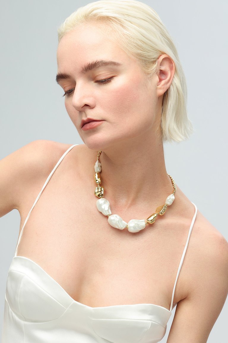 Gold Baroque Pearl Statement Necklace