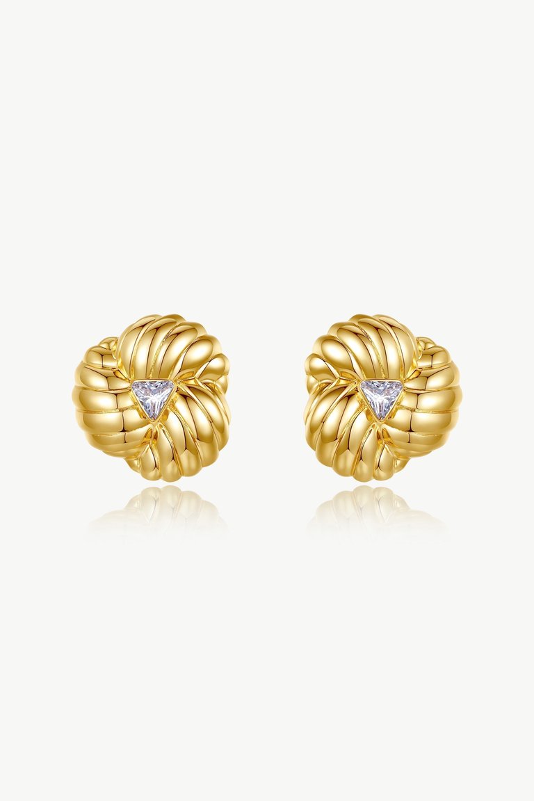 Gold Clover Designed Stud Earrings - Gold