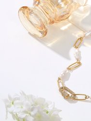 Gold Gem-Encrusted Carabiner Lock Pendant Natural Baroque Pearl Necklace