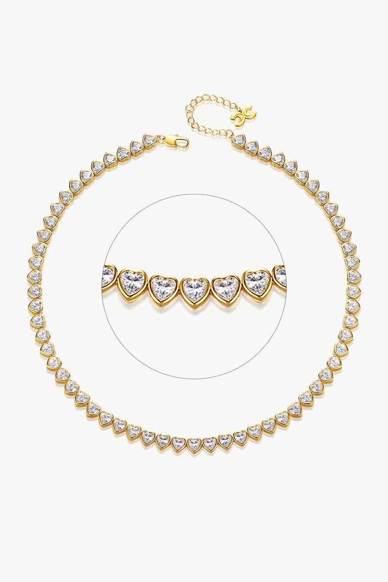 Gold Heart Shaped Zirconia Tennis Choker Necklace - Gold