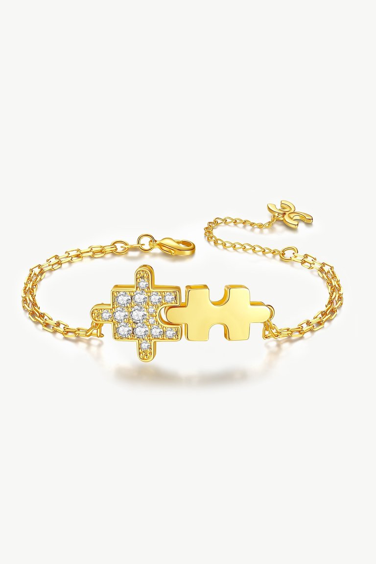 Gold Jigsaw Puzzle Zirconia Bracelet - Gold