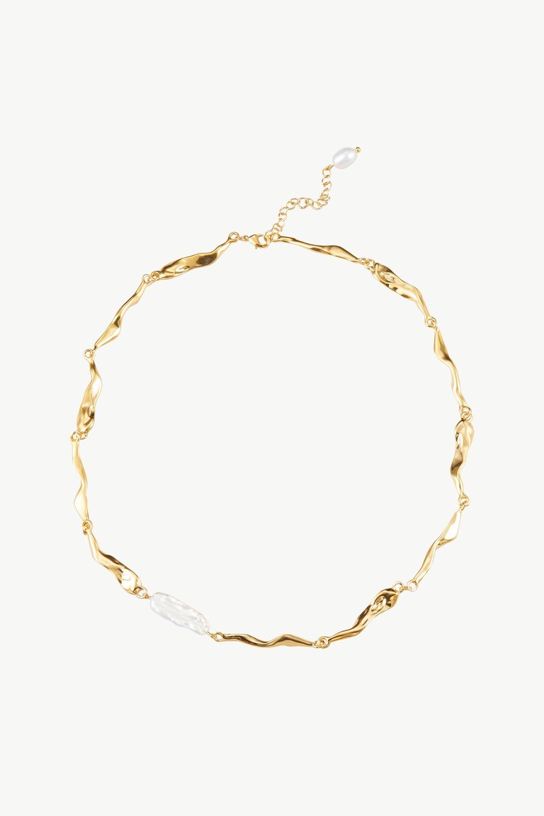 Gold Molten Baroque Pearl Necklace - Gold