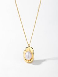 Gold Molten Pendant Pearl Necklace - Gold