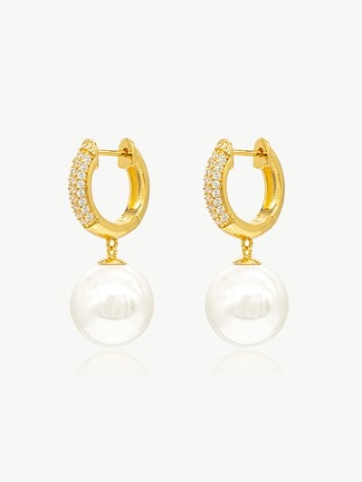 Classicharms Gold Pave Huggie Hoop Solitaire Pearl Drop Earrings product