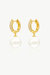 Gold Pave Huggie Hoop Solitaire Pearl Drop Earrings - Gold