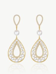 Gold Pearl Hollow Teardrop Dangle Earrings - Gold