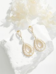 Gold Pearl Hollow Teardrop Dangle Earrings