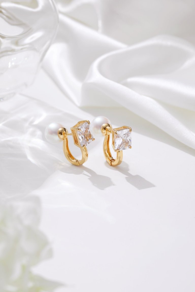Gold Pearl Zirconia Multi-wear Earrings - Gold