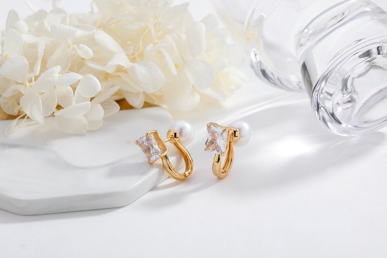Gold Pearl Zirconia Multi-wear Earrings