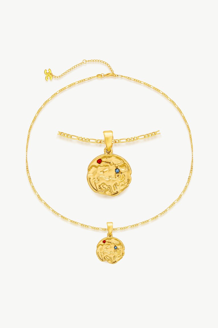 Gold Sculptural Zodiac Sign Pendant Necklace Set - Gold