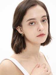 Gold Square-Cut Emerald Huggie Earrings