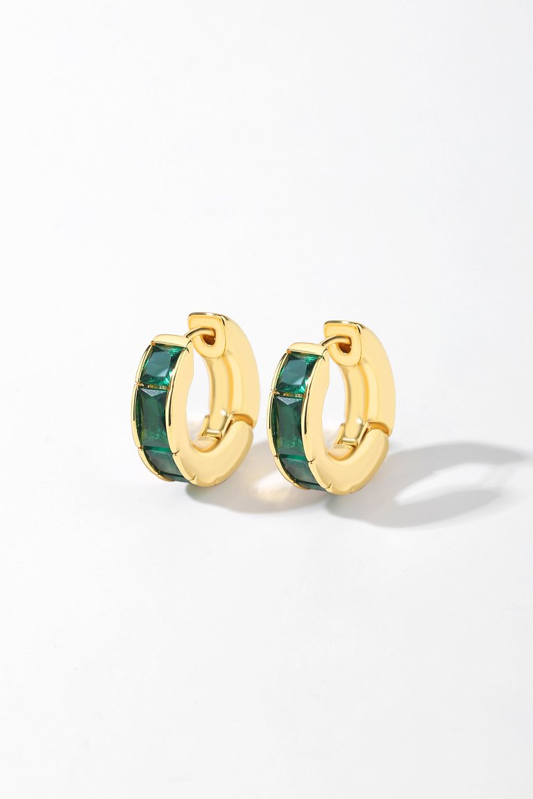 Gold Square-Cut Emerald Huggie Earrings - Gold