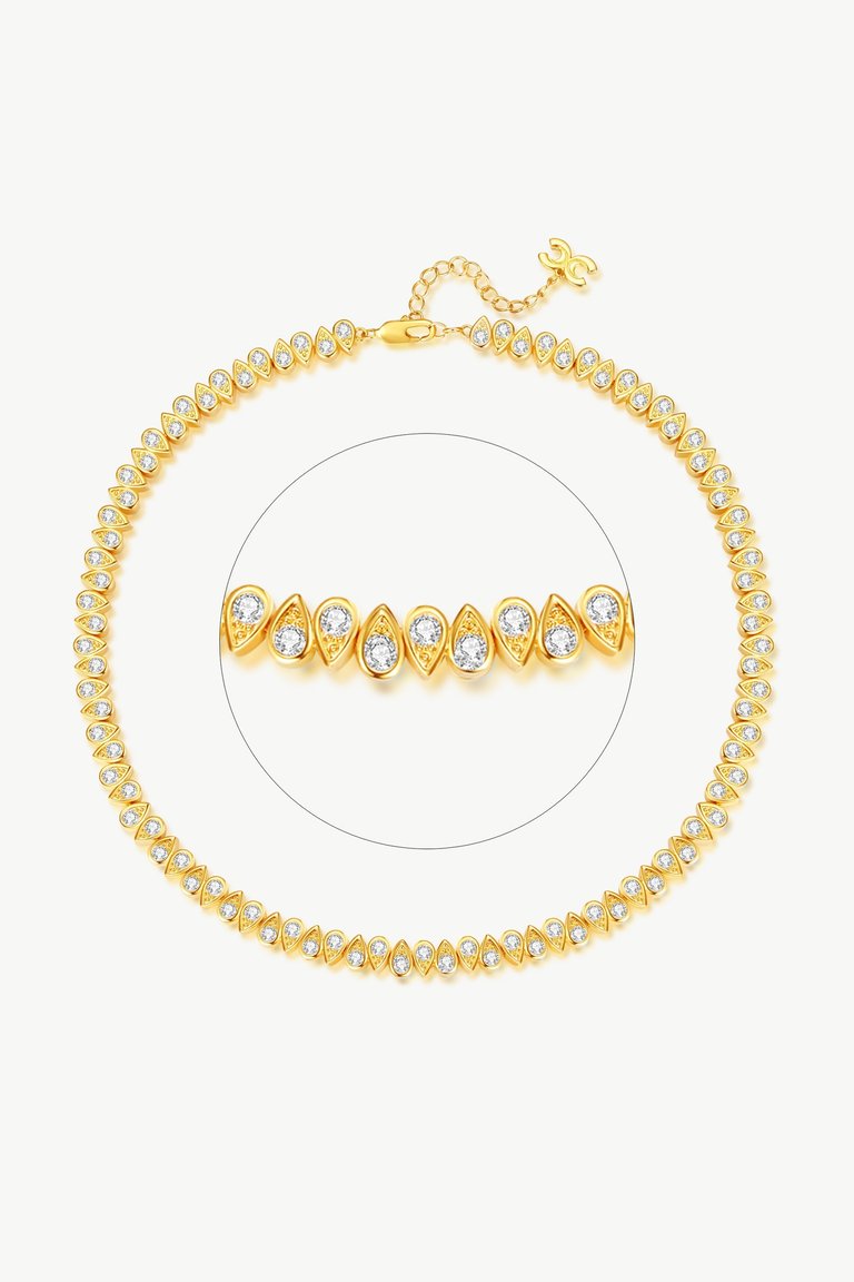 Gold Tear Shaped Zirconia Tennis Choker Necklace - Gold