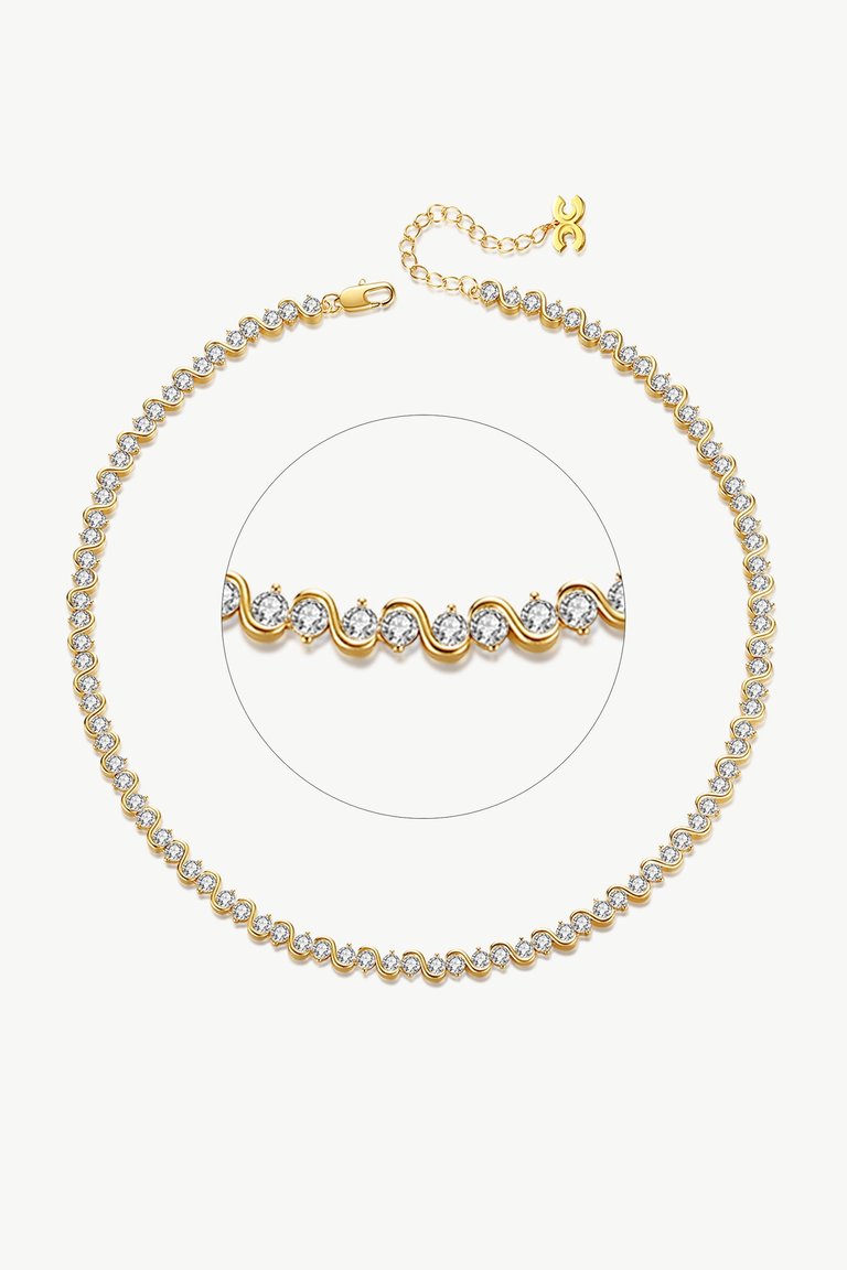 Gold Wave Zirconia Tennis Choker Necklace - Gold