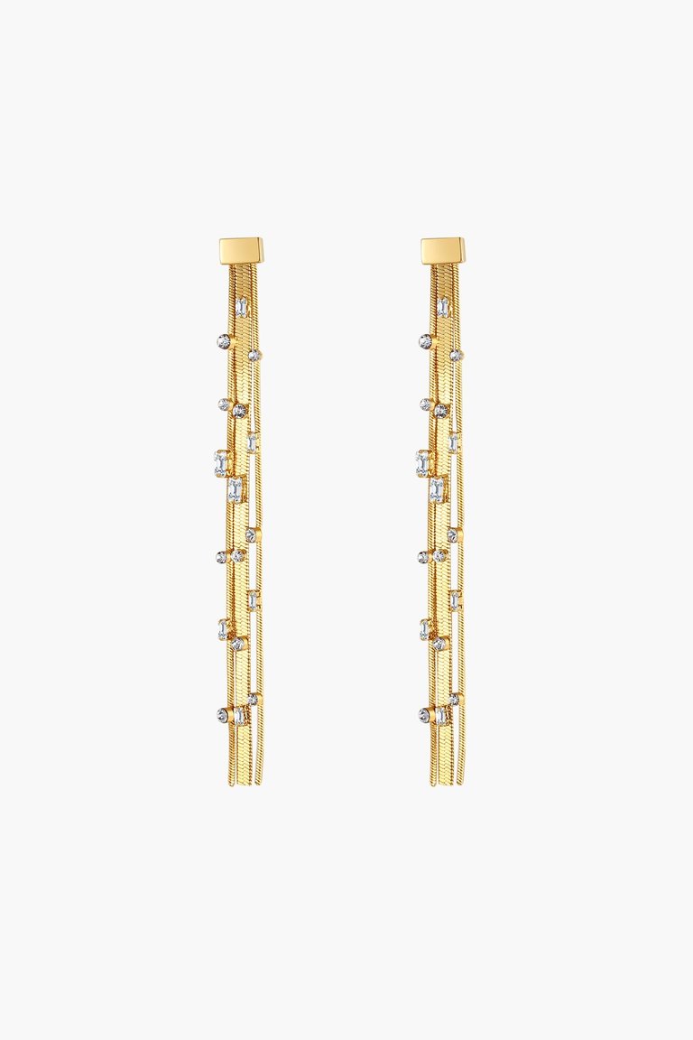 Golden Tassel Zirconia Earrings - Gold