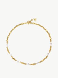 Hexagon Bead Necklace with Natural Pearls - Gold