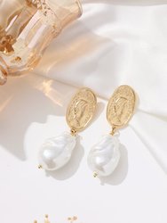 Matted Gold Sculpted Oversized Baroque Pearl Drop Earrings