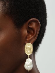 Matted Gold Sculpted Oversized Baroque Pearl Drop Earrings