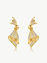 Pavé Diamonds Embellished Butterfly Earrings - Gold