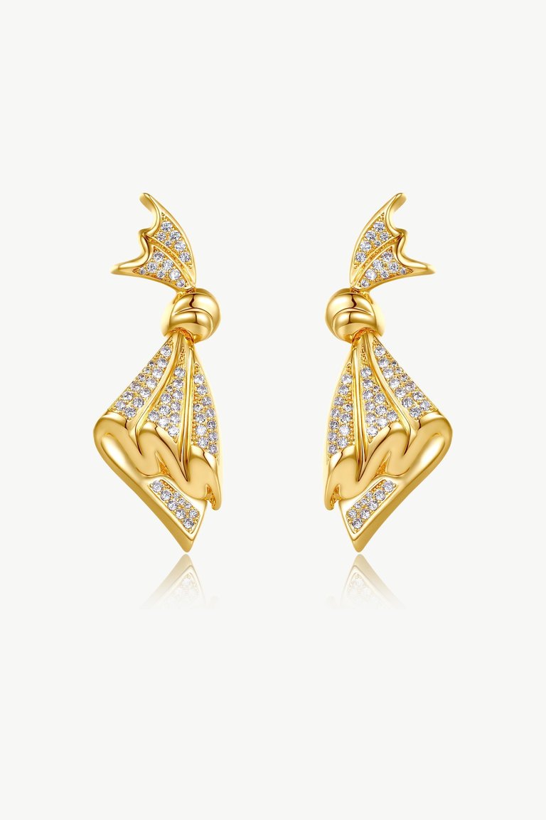 Pavé Diamonds Embellished Butterfly Earrings - Gold