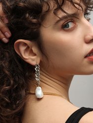 Silver Chain Baroque Pearl Drop Earrings