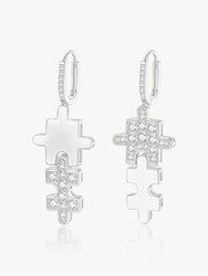 Silver Jigsaw Puzzle Drop Earrings - Silver