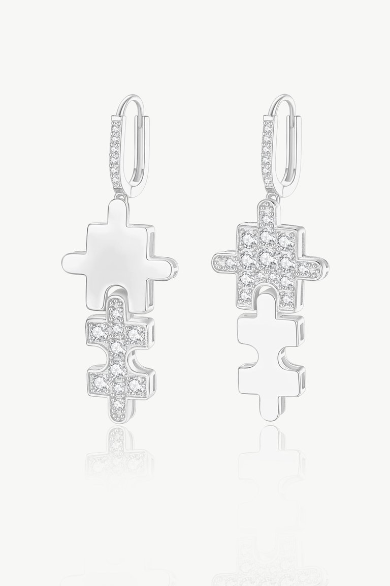 Silver Jigsaw Puzzle Drop Earrings - Silver