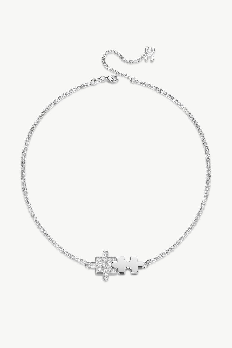 Silver Jigsaw Puzzle Necklace - Silver