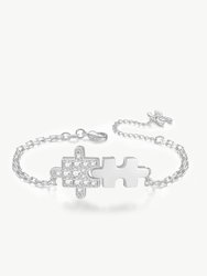 Silver Jigsaw Puzzle Zirconia Bracelet - Silver