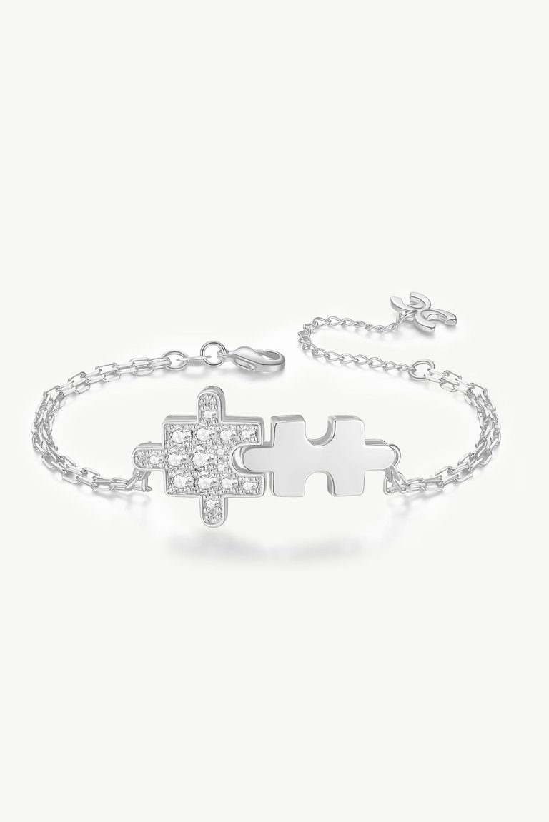 Silver Jigsaw Puzzle Zirconia Bracelet - Silver
