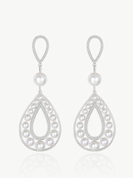 Silver Pearl Hollow Teardrop Dangle Earrings - Silver