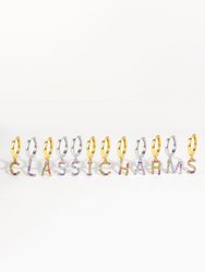 Single Gold Pavé Initial Charm Drop Huggie Hoop Earring