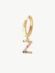 Single Gold Pavé Initial Charm Drop Huggie Hoop Earring - Gold