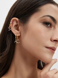 Single Gold Pavé Initial Charm Drop Huggie Hoop Earring