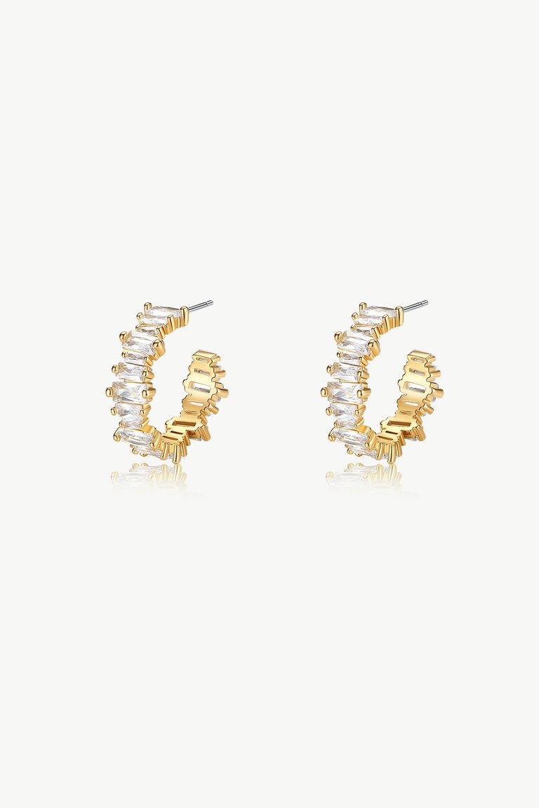 T Shape Zirconia Earrings - Gold