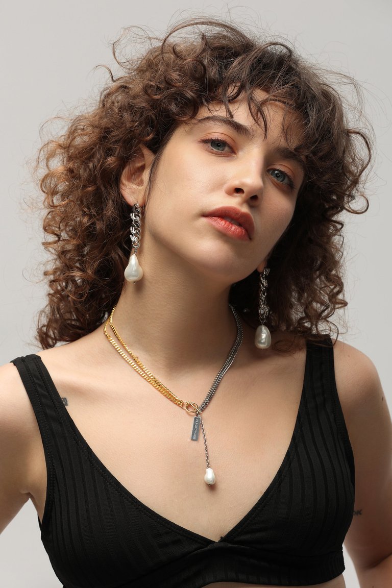 Two-Tone Chain Baroque Pearl Necklace