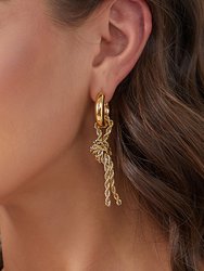 Unique Asymmetrical Gold Rope Chain Baroque Pearl Drop Earrings