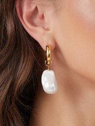 Unique Asymmetrical Gold Rope Chain Baroque Pearl Drop Earrings