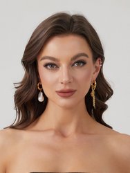 Unique Asymmetrical Gold Rope Chain Baroque Pearl Drop Earrings