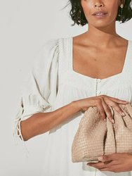 Gigi Woven Leather Clutch Handbag - Bone
