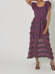 Milana Ankle Dress - Bordeaux Floral
