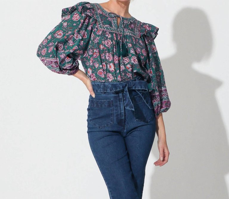 Mylah Blouse In Jade Floral - Jade Floral