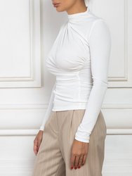 Asymmetric Ruched Long Sleeved Top In White