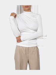 Asymmetric Ruched Long Sleeved Top In White - White