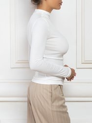 Asymmetric Ruched Long Sleeved Top In White