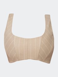 Beige Pinstripe Corset Crop Top